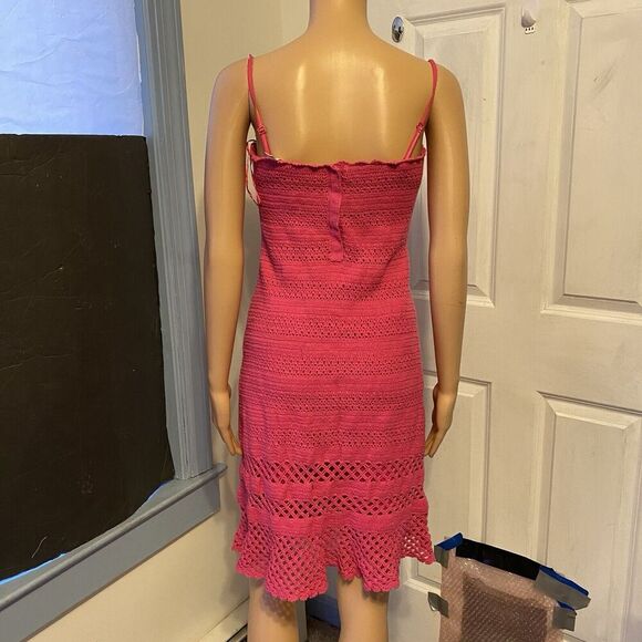 Vintage GUESS Tank Sundress Sz M Knit Crochet Pink Cottagecore Barbiecore Strap - Picture 8 of 11